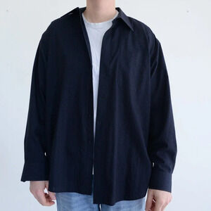 Balmain Paris  Navy And Black Stripe Button Down Dress Shirt Size Large (16.5)